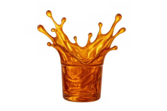Golden liquid splashing, crown shape forming, precious fluid creating abstract flow on transparent background - Powered by Adobe