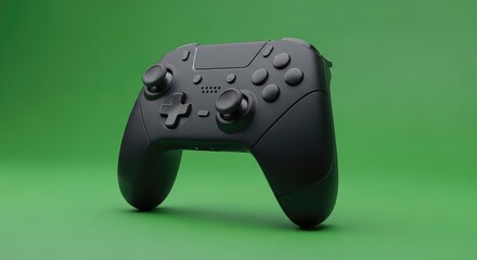 Sleek black gaming controller on vibrant green background for modern game design