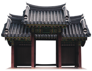 Traditional Asian Temple Gate – Ancient Architecture Entrance with Ornate Roof Design Isolated on Transparent Background