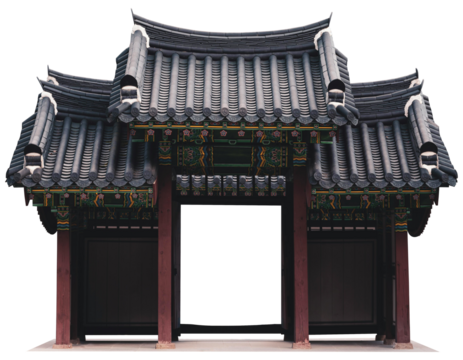 Traditional Asian Temple Gate – Ancient Architecture Entrance with Ornate Roof Design Isolated on Transparent Background