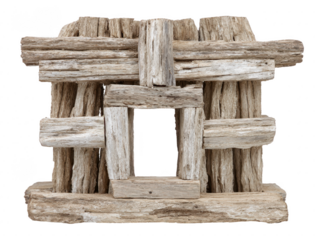 Rustic driftwood frame with natural weathered wood texture rectangular shape empty center isolated on transparency background eco friendly handmade artistic vintage decorative creative design