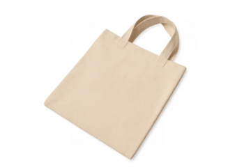 Beige canvas tote bag mockup on transparent background for sustainable branding and eco-friendly shopping concept