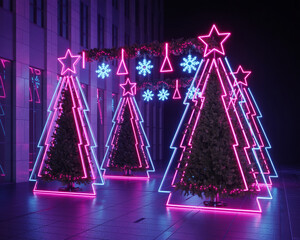Outdoor Christmas Tree Display With Neon Frames trees