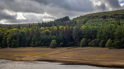 autumn landscape with mountains and clouds