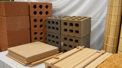 Biodegradable home materials. Explore Variety of Eco Friendly Building Materials Bricks, Bamboo, and Straw Displayed on Table for Construction Options