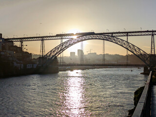 tram skyline Douro bridge  Porto