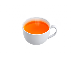 White cup filled with hot tea, isolated on transparent background, showing steam rising, minimalistic style, perfect for beverage, relaxation, and morning concepts