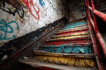 Peeling Painted Stairs with Graffiti