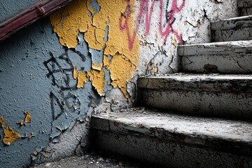 Peeling Painted Stairs with Graffiti