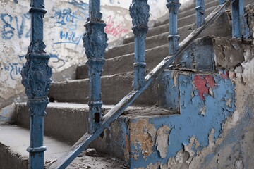 Peeling Painted Stairs with Graffiti