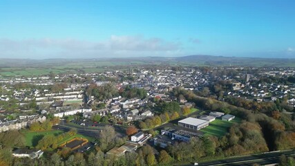 Liskeard, Cornwall, England: DRONE VIEWS: The town of Liskeard including the A38 bypass dual carriageway which skirts to the south of Liskeard. Liskeard is an ancient stannary and market town.