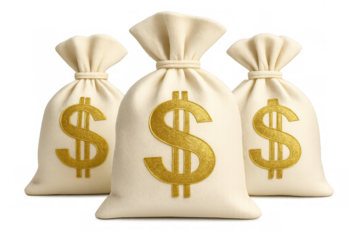 Money bags with dollar signs representing wealth, economy, revenue, and investment opportunities. Isolated on a transparent background