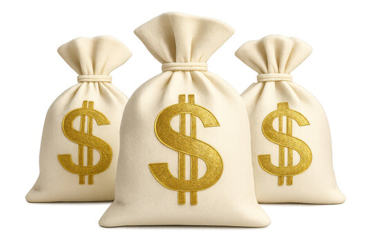 Money bags with dollar signs representing wealth, economy, revenue, and investment opportunities. Isolated on a transparent background