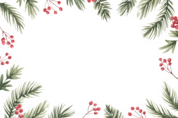 christmas holly fir branch frame border with transparent background
