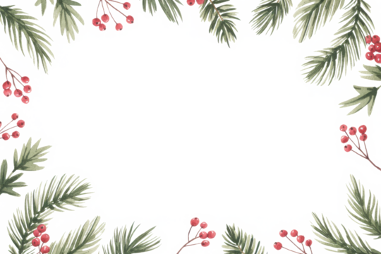 christmas holly fir branch frame border with transparent background
