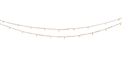 Two strands of warm white string lights hanging against a space