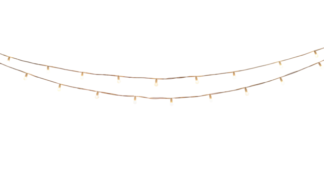 Two strands of warm white string lights hanging against a space