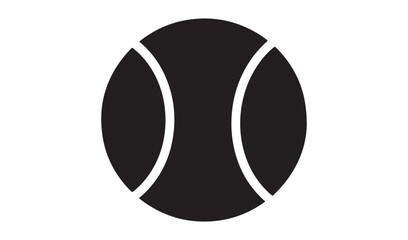 Black silhouette of a tennis ball with white stitching isolated on white background