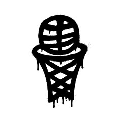 Isolated graffiti style basketball and net spray paint design with drips