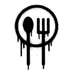 Black graffiti food icon with spoon and fork in circle