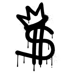 Isolated black graffiti style dollar sign with a crown and paint drips