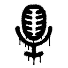 Isolated black spray paint graffiti microphone icon with drips