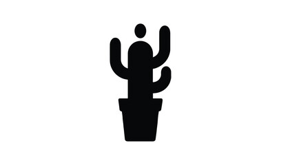 Simple silhouette of a potted cactus plant with a small sprout