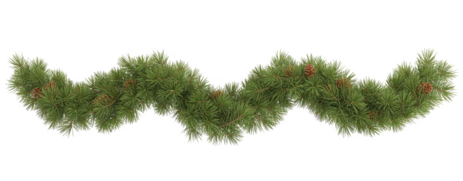 Green pine twigs in a Christmas garland isolated on transparent background
