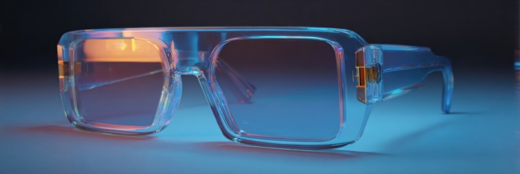 Futuristic Transparent Glasses With Holographic Edges Designed for Modern Advertising Layouts