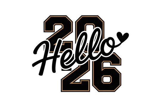 Hello 2026 text with a heart graphic, isolated on transparent background - Powered by Adobe