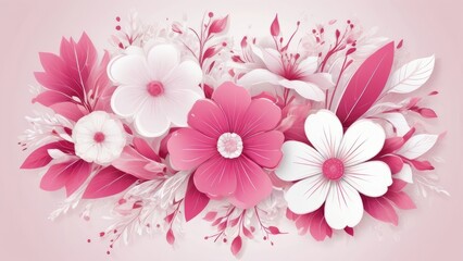 Pink and white paper-style flowers on soft pastel background