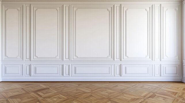 Elegant White Wall Paneling and Wood Floor, interior, classic