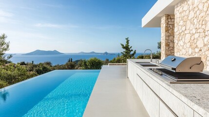 Outdoor Kitchen With Infinity Pool And Ocean View, Poolside , BBQ
