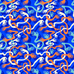 Abstract Seamless Pattern with Wavy Hands &ndash; Modern Minimal Design