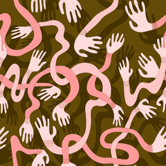 Abstract Seamless Pattern with Wavy Hands &ndash; Modern Minimal Design