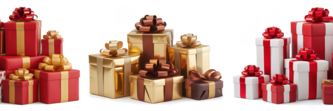 Pile of Christmas gift boxes isolated on transparent background. set of christmas boxes
