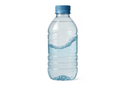 Plastic water bottle with purified drinking water, refreshing liquid for hydration and health, transparent background