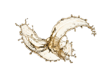 a dynamic splash of premium pale straw-yellow white wine captured in hyper-sharp close-up, volumetric lighting highlights thousands of droplets on a transparent background. concept for beverage