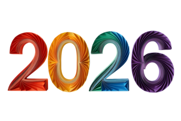 Colorful numbers 2026 isolated on transparent background