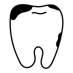 Minimal black line doodle illustration of a tooth with a cavity. Suitable for dental clinic logos, oral health infographics, patient education materials, hygiene brochures and professional