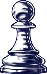Detailed engraving of a pawn chess piece isolated on white background