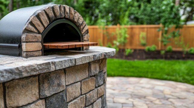 Stone Pizza Oven in Backyard, brick oven, outdoor cooking - Powered by Adobe