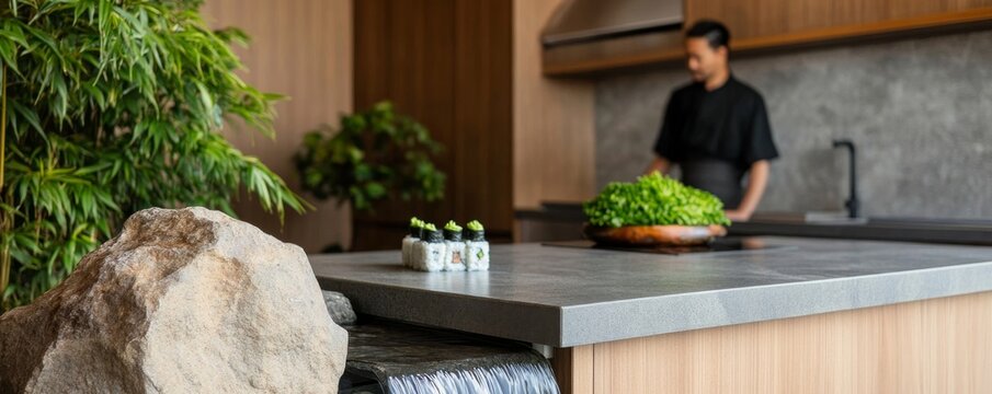 Zen Kitchen with Sushi, Chef and Waterfall Feature ,Interior design ,Culinary
