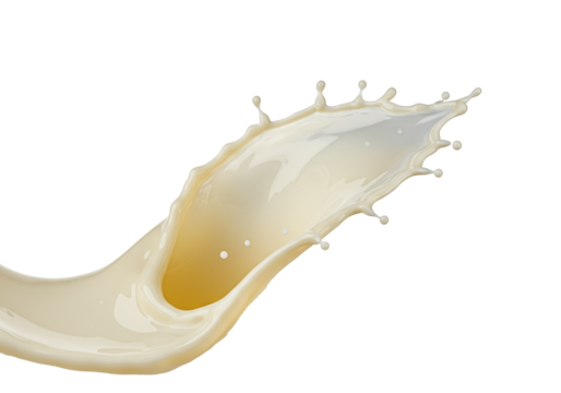 dynamic splash of high-viscosity molten white chocolate, hyper-detailed swirling threads and suspended droplets, strong specular highlights, isolated on a transparent background. concept for