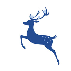 Jumping winter deer with snowflakes on antlers and body, elegant vector icon for festive branding, seasonal web design, holiday gifts