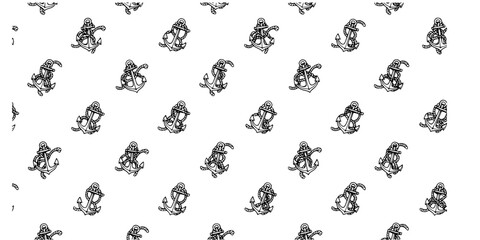 Anchor and Rope Nautical Repeating Pattern Flat Vector