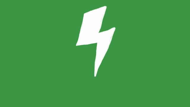 Animated Hand-Drawn Lightning Bolt Green Screen. Single Flash Energy Doodle Element.