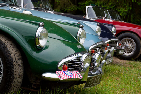 Daimler SP250 vintage veteran sports car by British manufacturer Daimler company on May 25, 2025 in Francorchamps, Belgium.