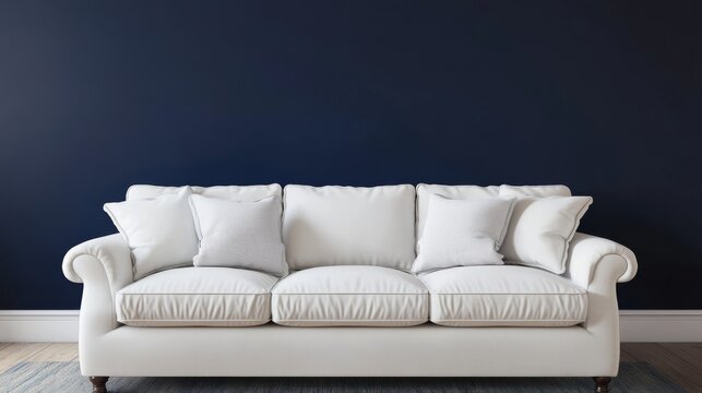 White Sofa, Dark Blue Wall Minimalist Interior Concept, living room ,furniture