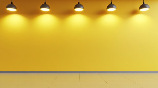 Yellow Wall with Hanging Lamps, Interior , Backdrop